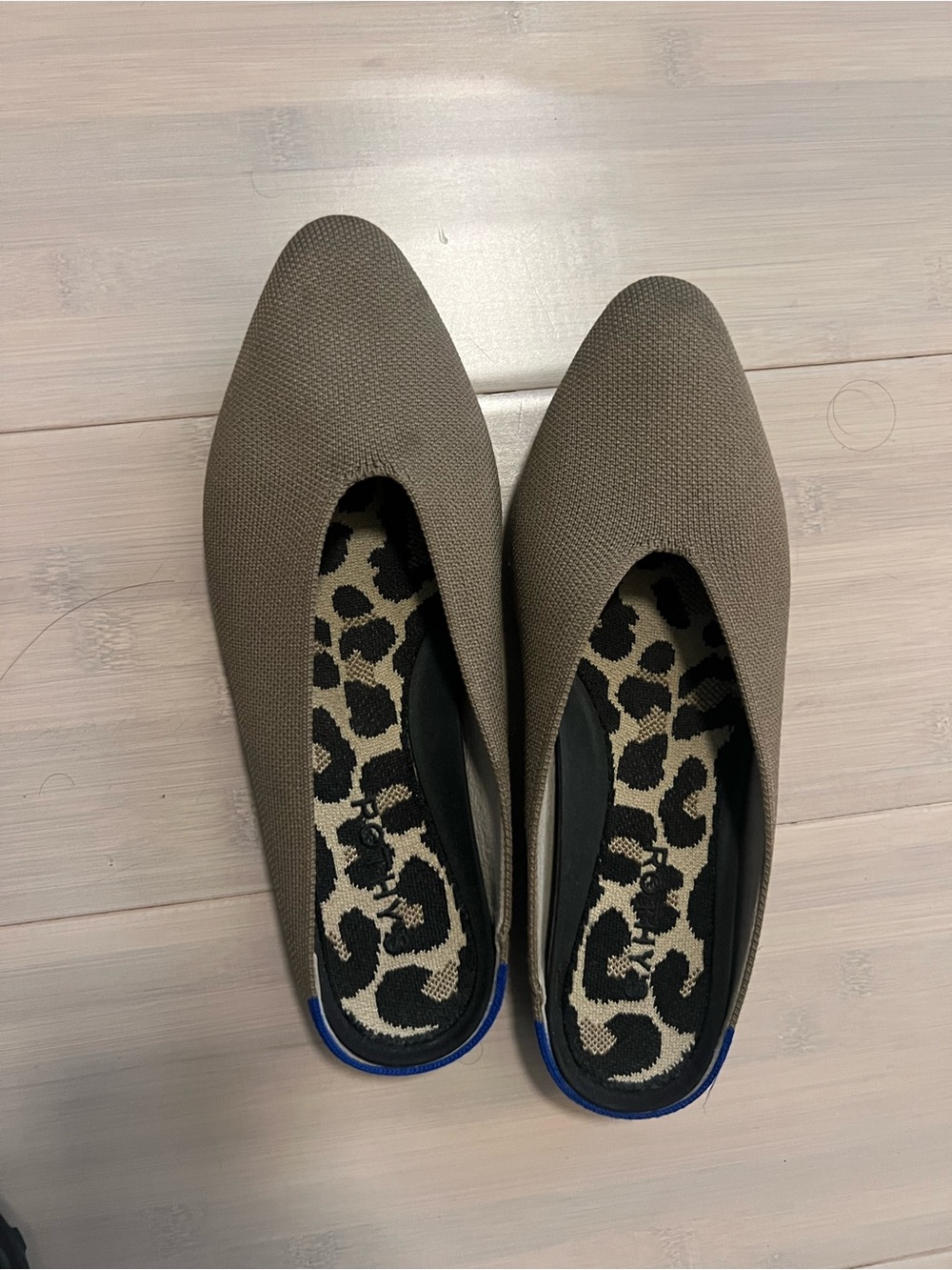 Rothy's Taupe Knit Pointed Ballet Flats with Leopard Insole